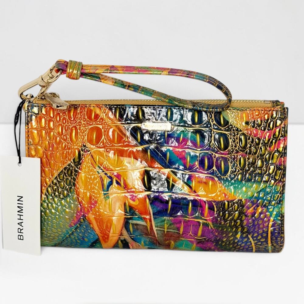 Brahmin Daisy Bountiful Melbourne Leather Wristlet Clutch Tropical NWT Dust Bag